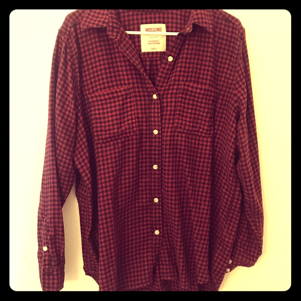Red plaid button up flannel shirt
